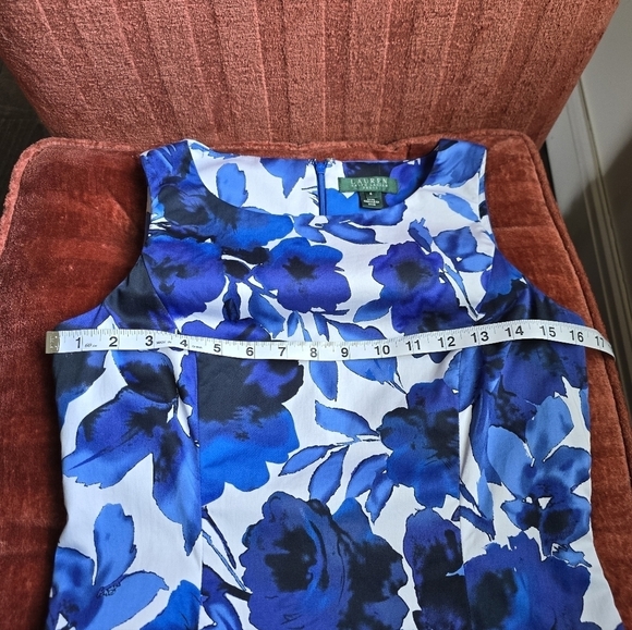 Lauren Ralph Lauren Blue Floral Sleeveless Cotton Sheath Dress Sz. 4 - Picture 6 of 10
